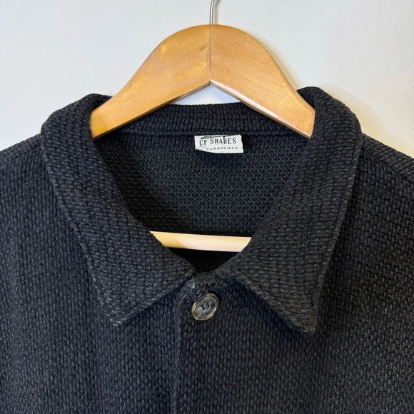 CP Shades Large Black Button Down Shirt Heavy Knit Cotton Jacket Lagenlook - Picture 3 of 8